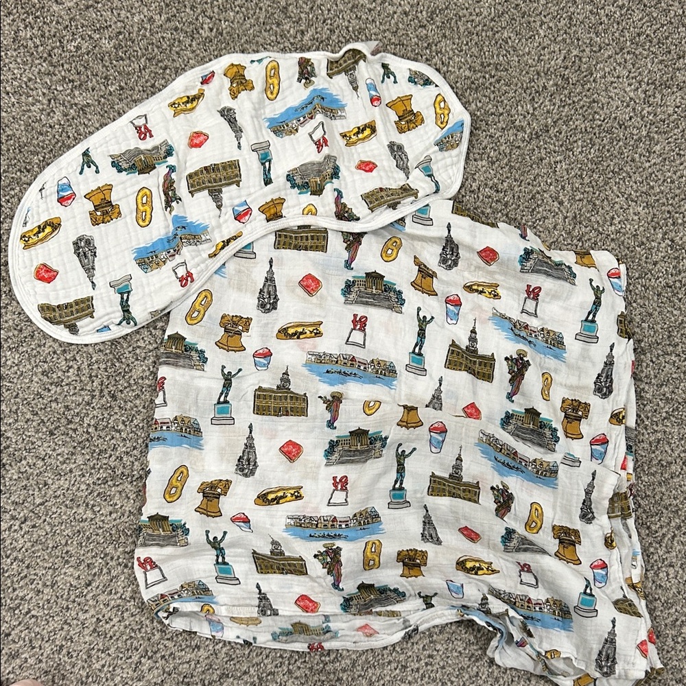 Philly Baby Muslin Swaddle Blanket and Burp Cloth/Bib Combo